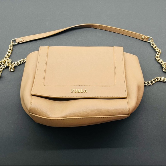 Furla Handbags - Furla Ginevra Mini Crossbody Genuine Leather Beige Shoulder Bag